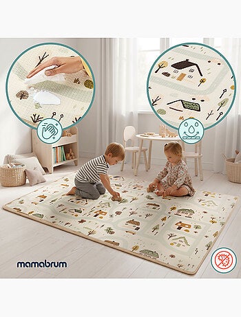 Tapis eveil mousse xpe enfant pliable 180x120cm double face village mamabrum