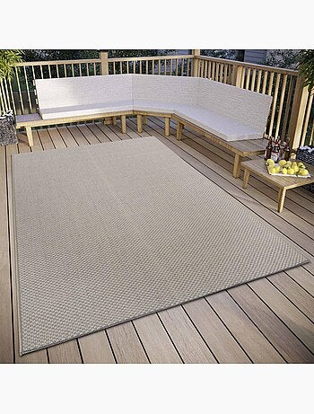 Tapis exterieur kilim géométrique, structure tissée résistante, pure