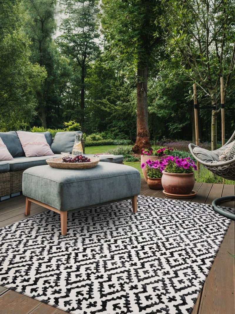 Tapis extérieur tissé kilim rectangle EDJE Noir - Kiabi