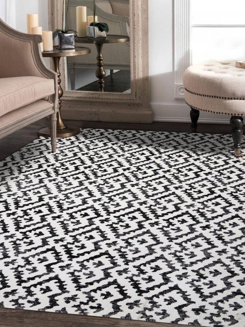 Tapis extérieur tissé kilim rectangle EDJE Noir - Kiabi
