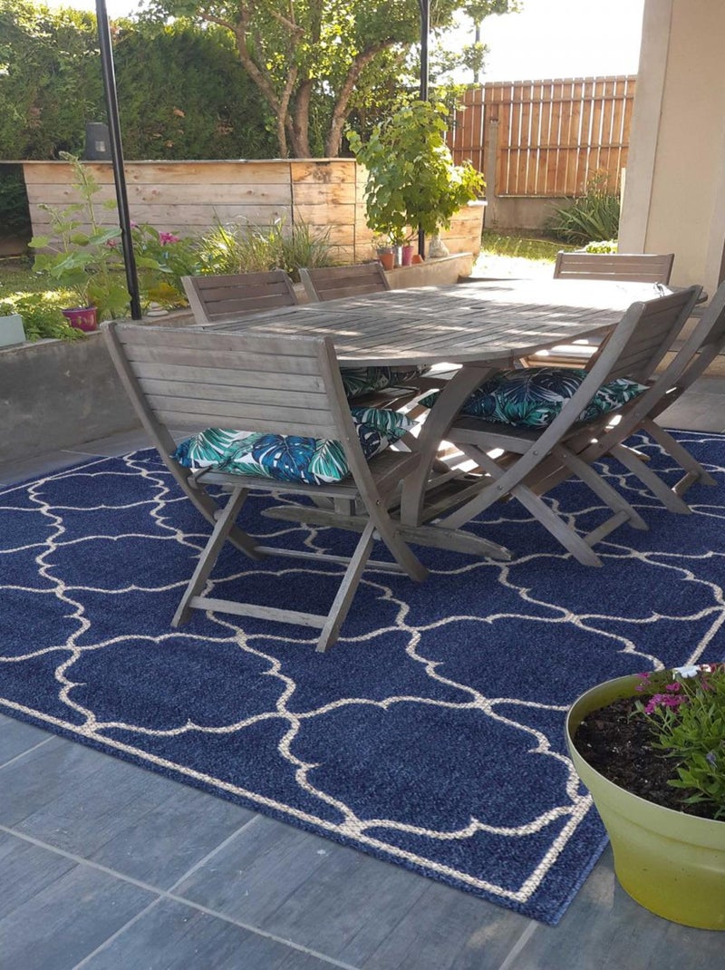Tapis extérieur tissé kilim rond KUMA Bleu - Kiabi