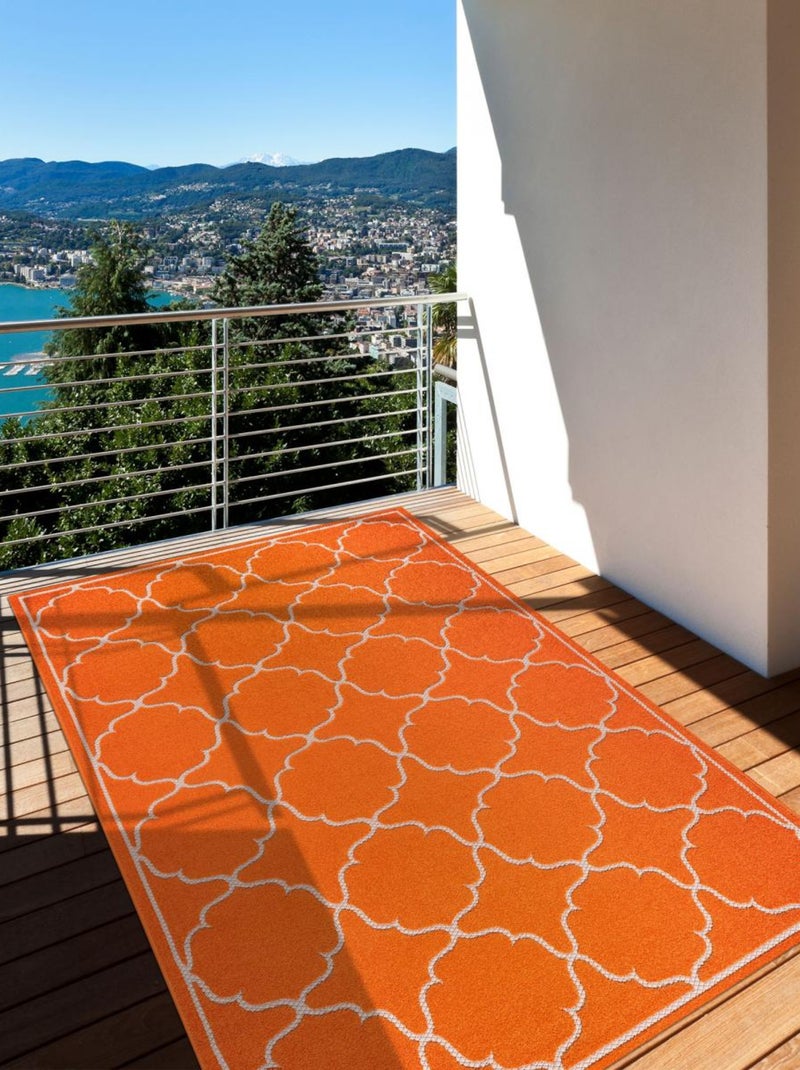 Tapis extérieur tissé kilim rond KUMA Orange - Kiabi