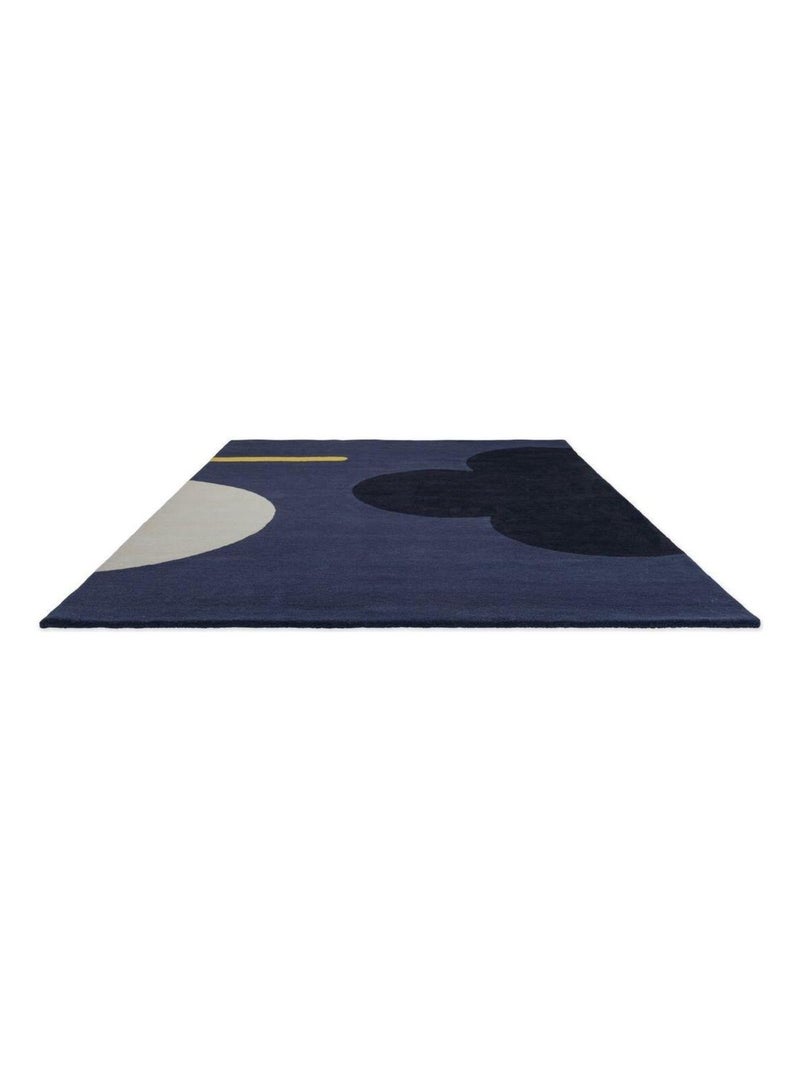 Tapis floral laine tufté main moderne graphique Geo Flower Bleu - Kiabi