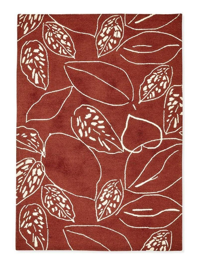 Tapis floral laine tufté main moderne Orto Orange - Kiabi