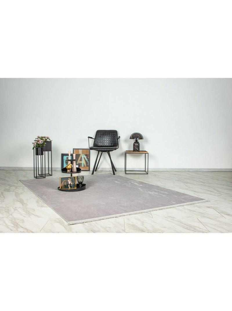 Tapis floral moderne lavable en machine avec franges Coral Gris - Kiabi