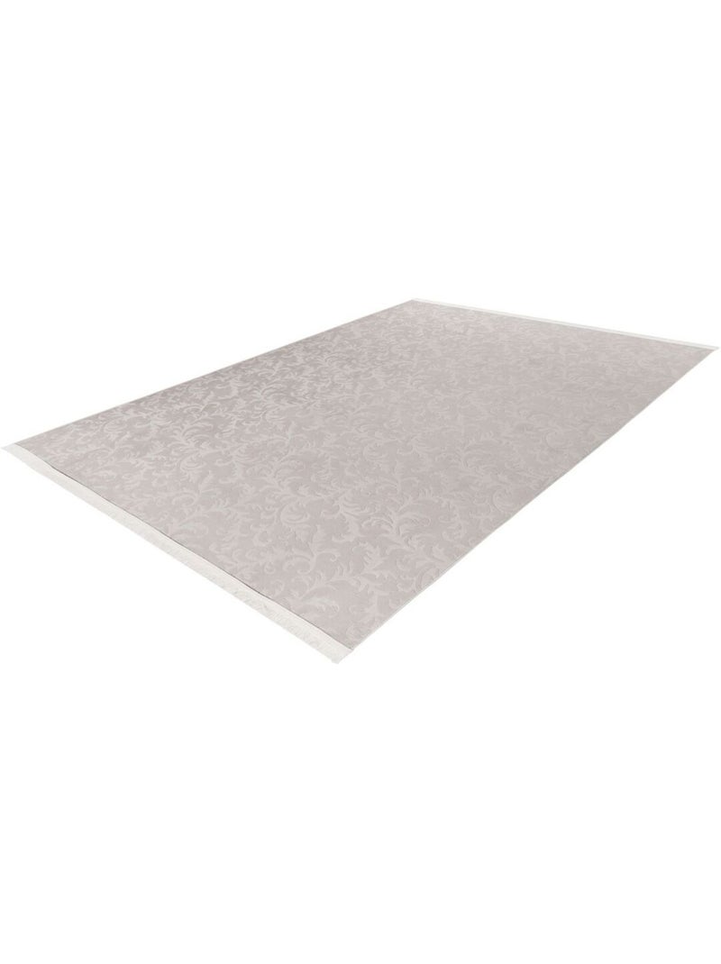 Tapis floral moderne lavable en machine avec franges Coral Gris - Kiabi
