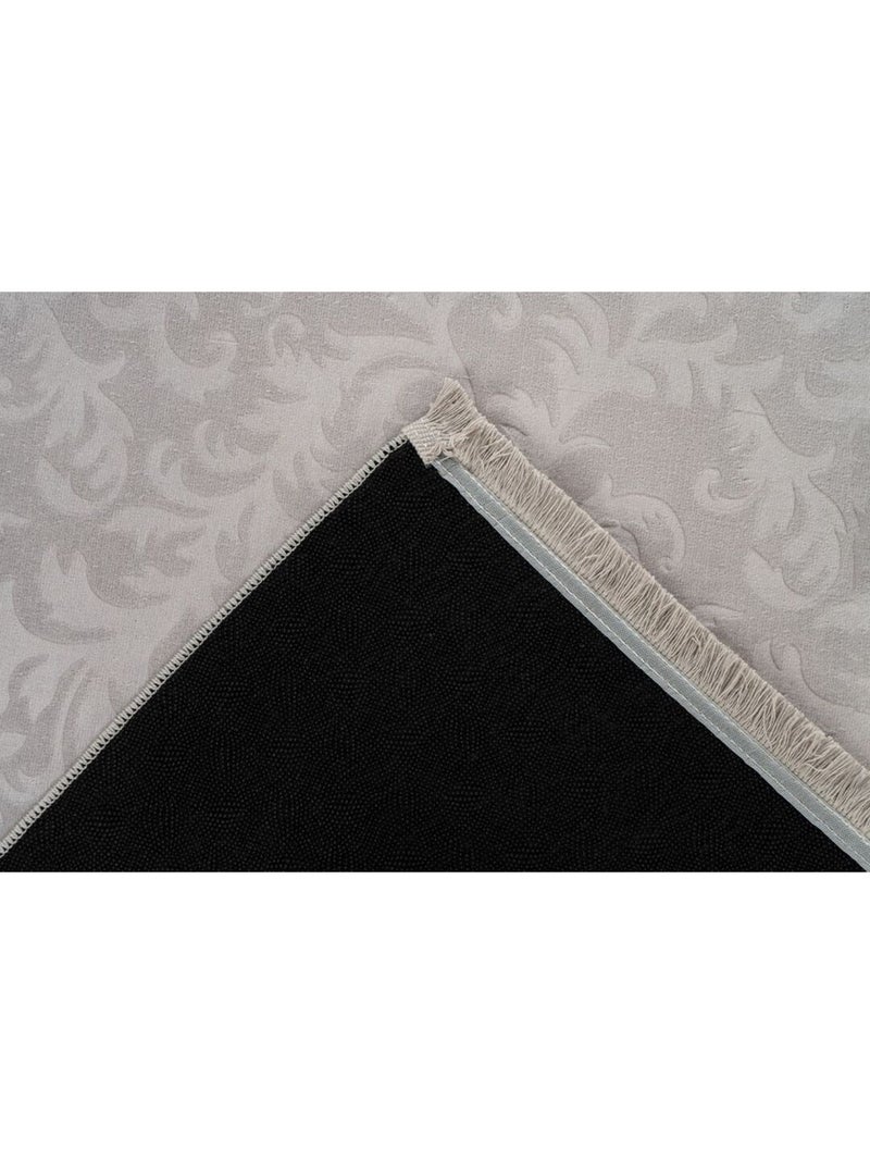 Tapis floral moderne lavable en machine avec franges Coral Gris - Kiabi