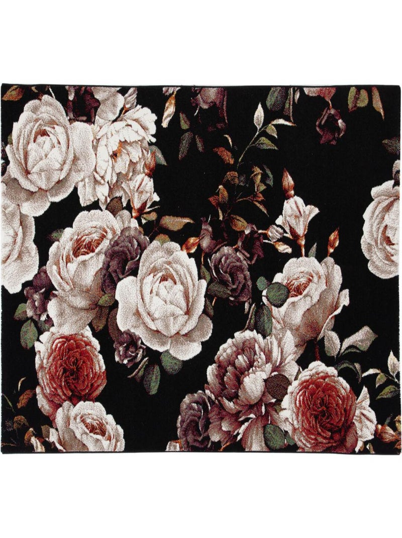 Tapis floral noir polypropylène rectangle contemporain Dublin Noir - Kiabi