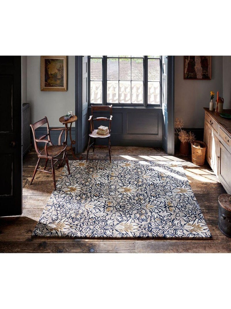 Tapis floral tufté main laine et viscose moderne Snakeshead Indigo - Kiabi