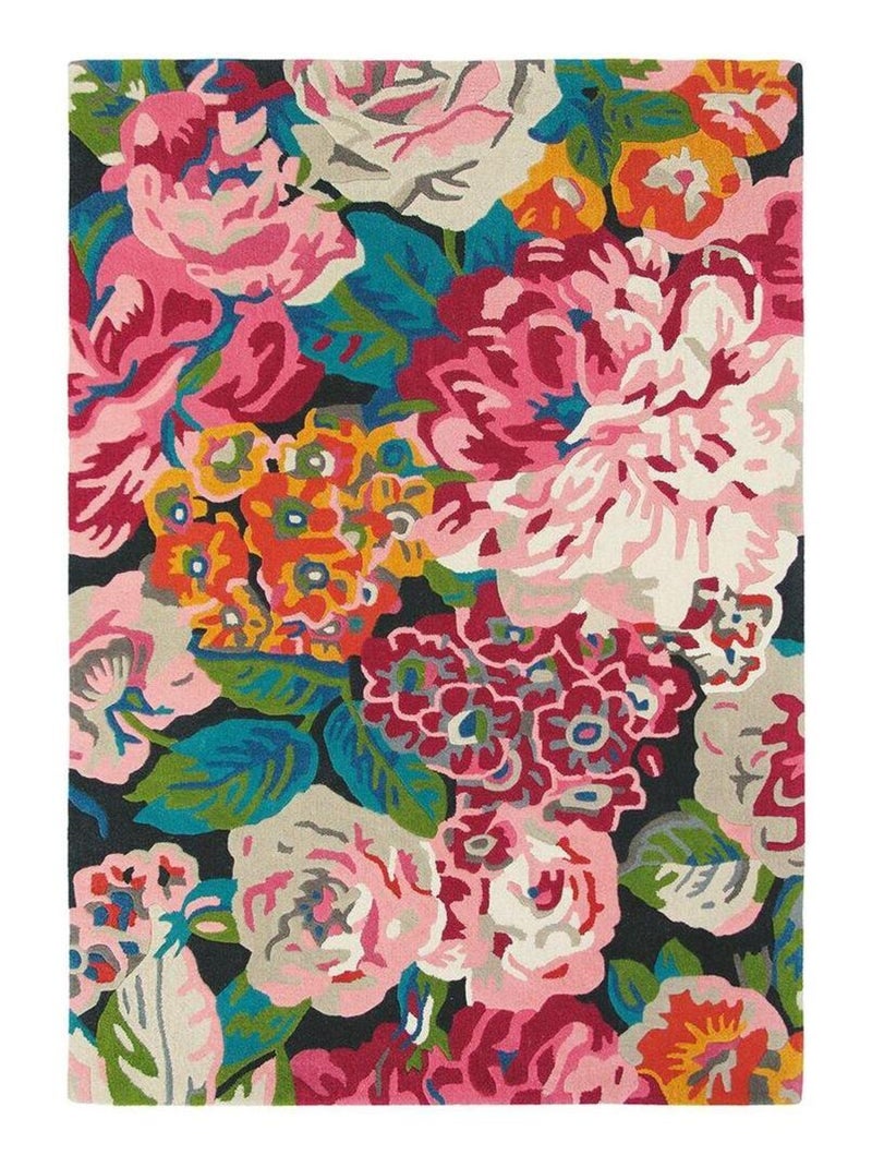 Tapis floral tufté main laine moderne Dahlia & Peony Cerise - Kiabi