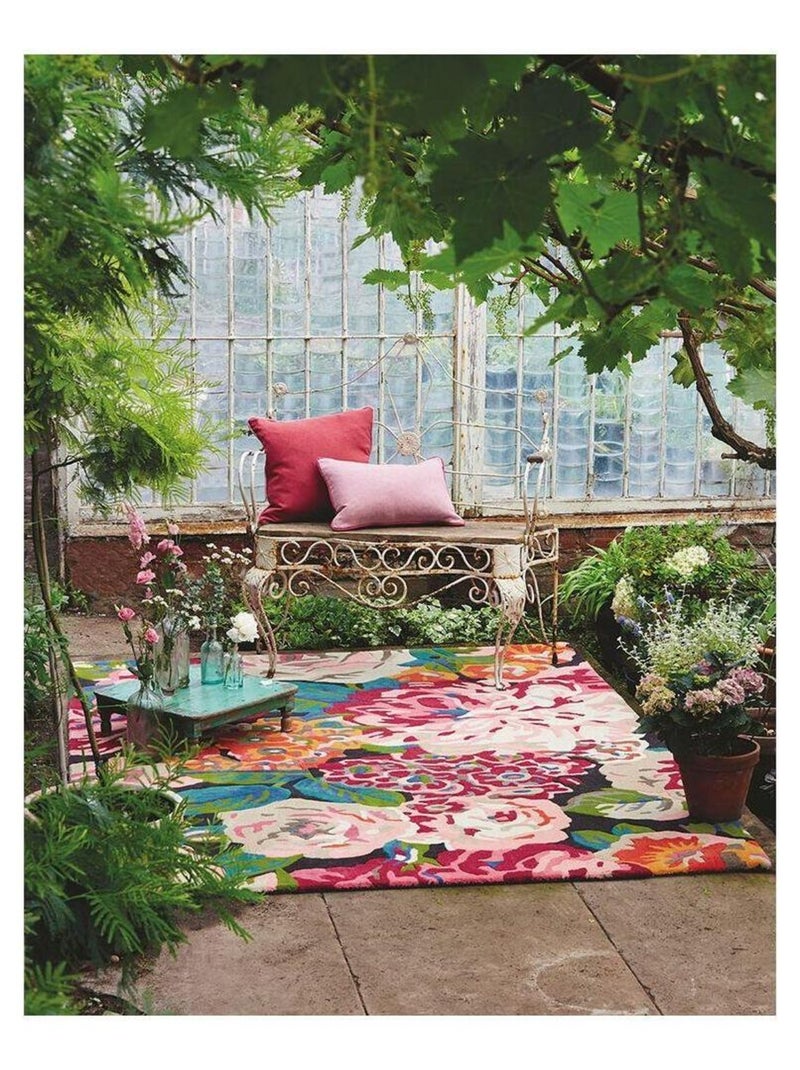 Tapis floral tufté main laine moderne Dahlia & Peony Cerise - Kiabi