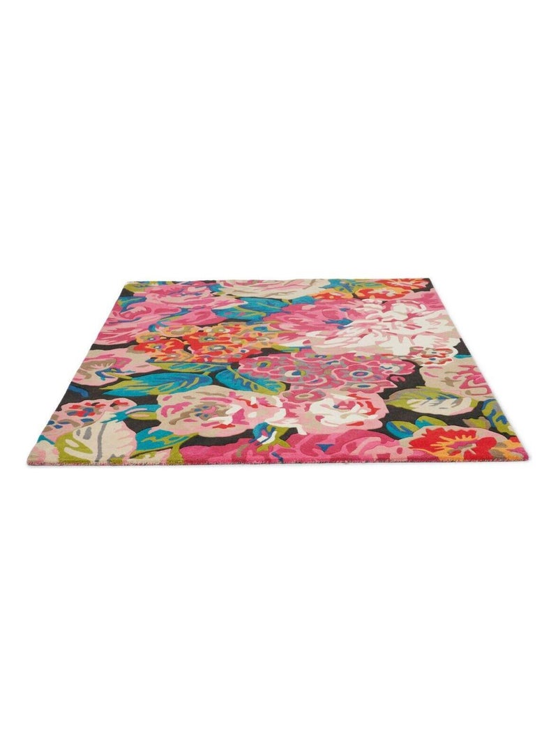 Tapis floral tufté main laine moderne Dahlia & Peony Cerise - Kiabi