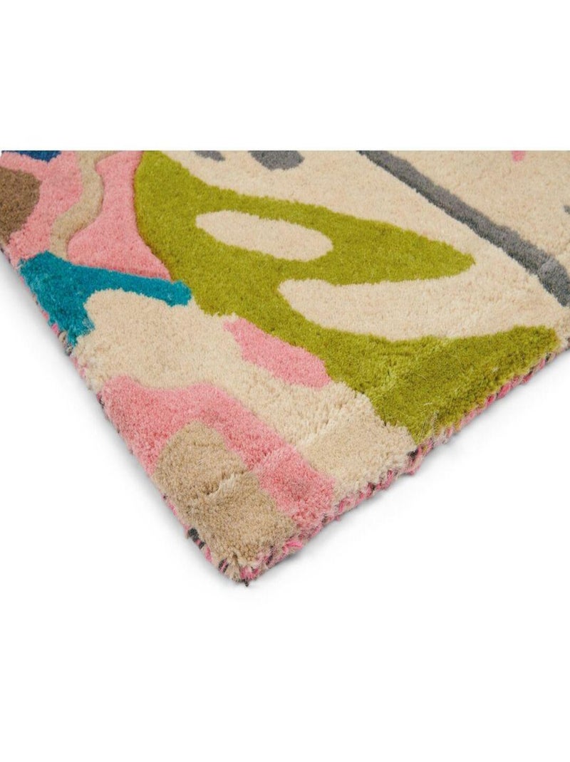 Tapis floral tufté main laine moderne Dahlia & Peony Cerise - Kiabi