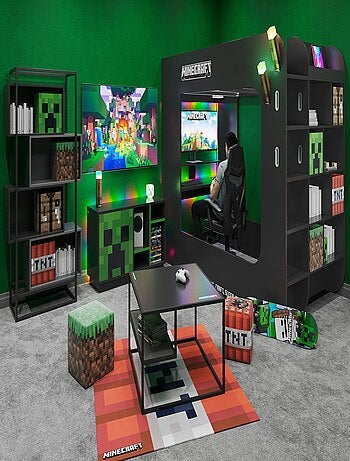 Tapis gamer carré Creeper antidérapant 'Roba' - Minecraft