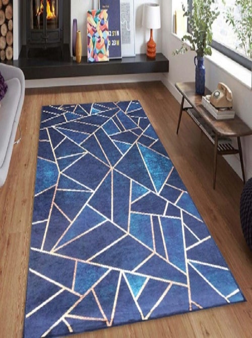 Tapis Grafic Bleu Doré - Kiabi