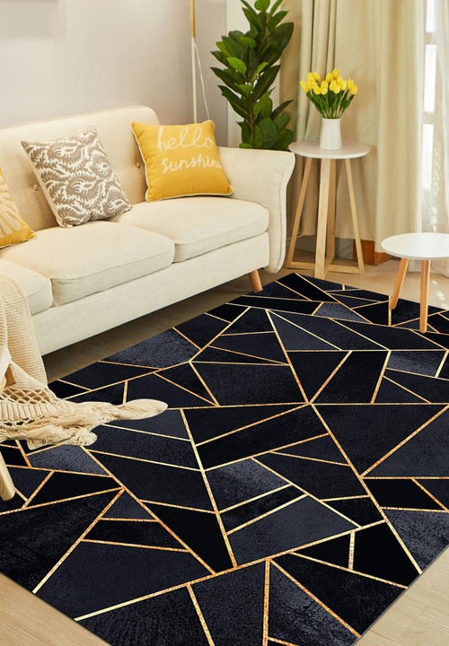 Tapis Grafic Bleu Doré - Kiabi
