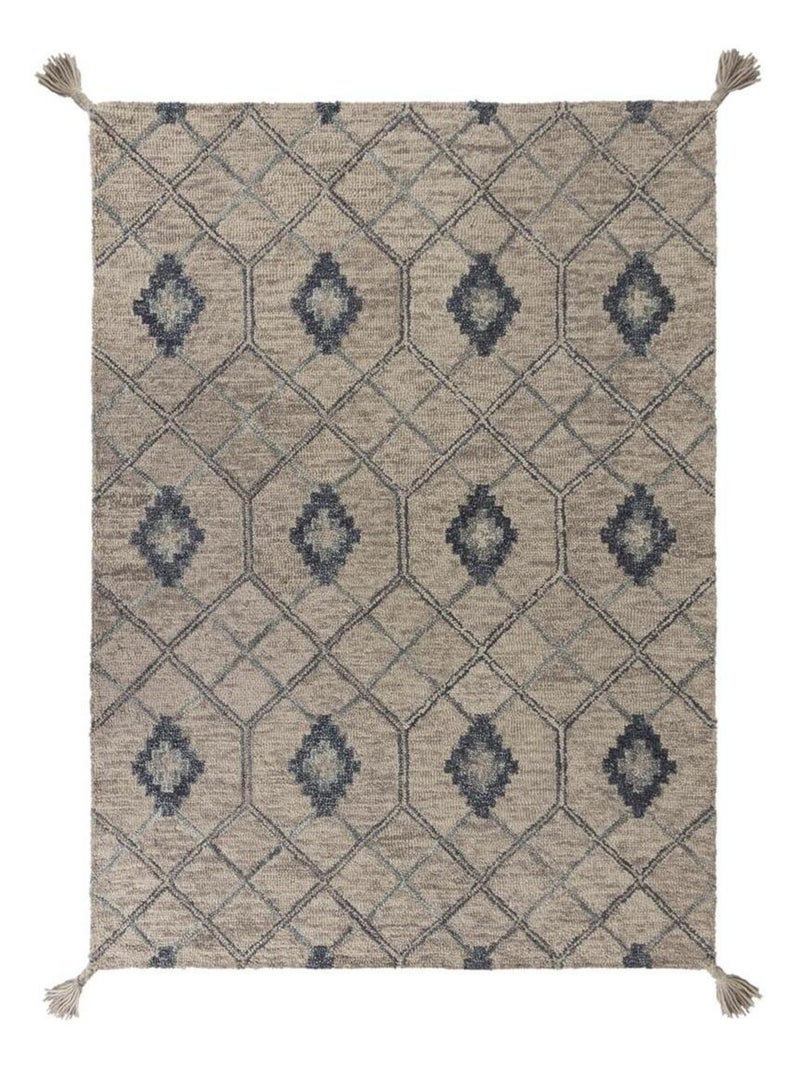 Tapis gris avec franges graphique ethnique Diego Gris - Kiabi
