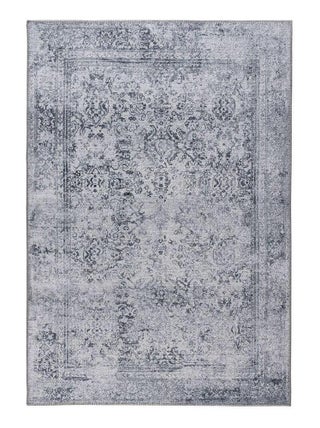 Tapis gris vintage plat rectangle rayé Amir