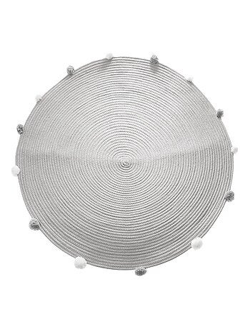 Tapis gros pompons 90 cm gris