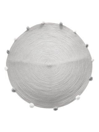 Tapis gros pompons 90 cm gris