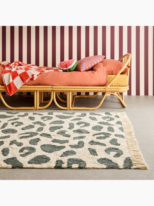 Tapis intérieur coton motif tacheté vert foncé avec franges Glen - Kiabi
