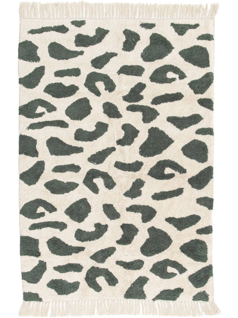 Tapis intérieur coton motif tacheté vert foncé avec franges Glen Vert foncé - Kiabi