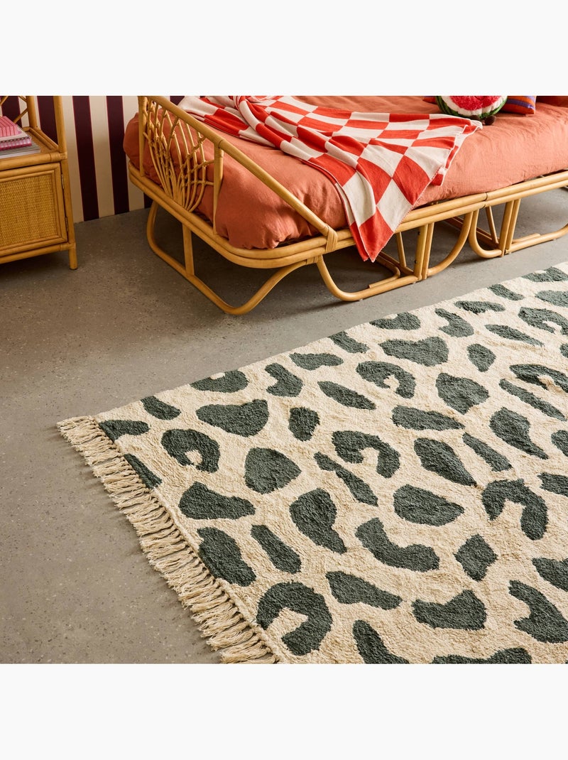 Tapis intérieur coton motif tacheté vert foncé avec franges Glen Vert foncé - Kiabi