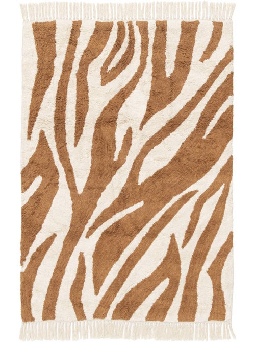 Tapis intérieur coton motif zébré brique avec franges josh - Kiabi