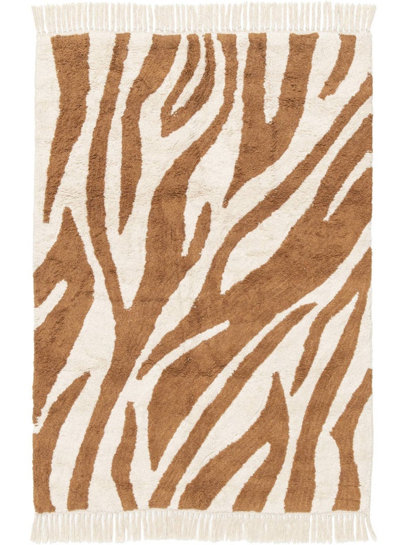 Tapis intérieur coton motif zébré brique avec franges josh Brique - Kiabi