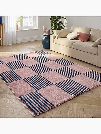 Tapis intérieur damier bleu et rose Fergew