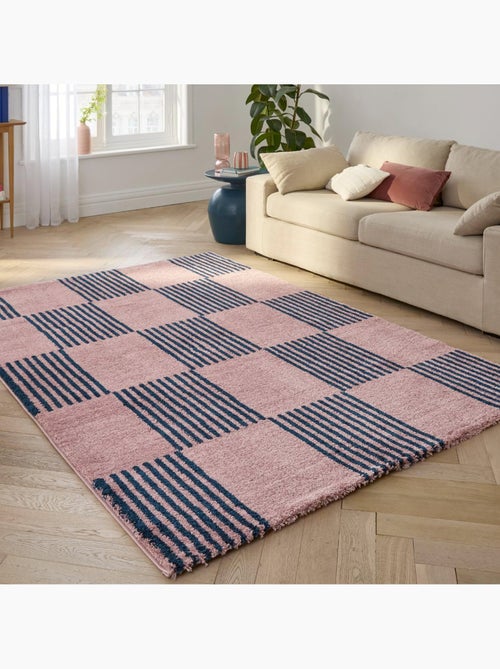 Tapis intérieur damier bleu et rose Fergew - Kiabi