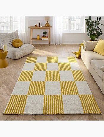 Tapis intérieur damier bleu et rose Fergew
