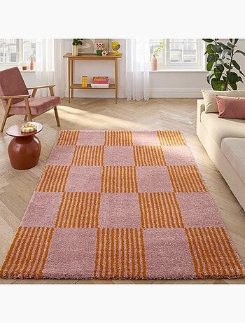 Tapis intérieur damier orange et rose Fergew