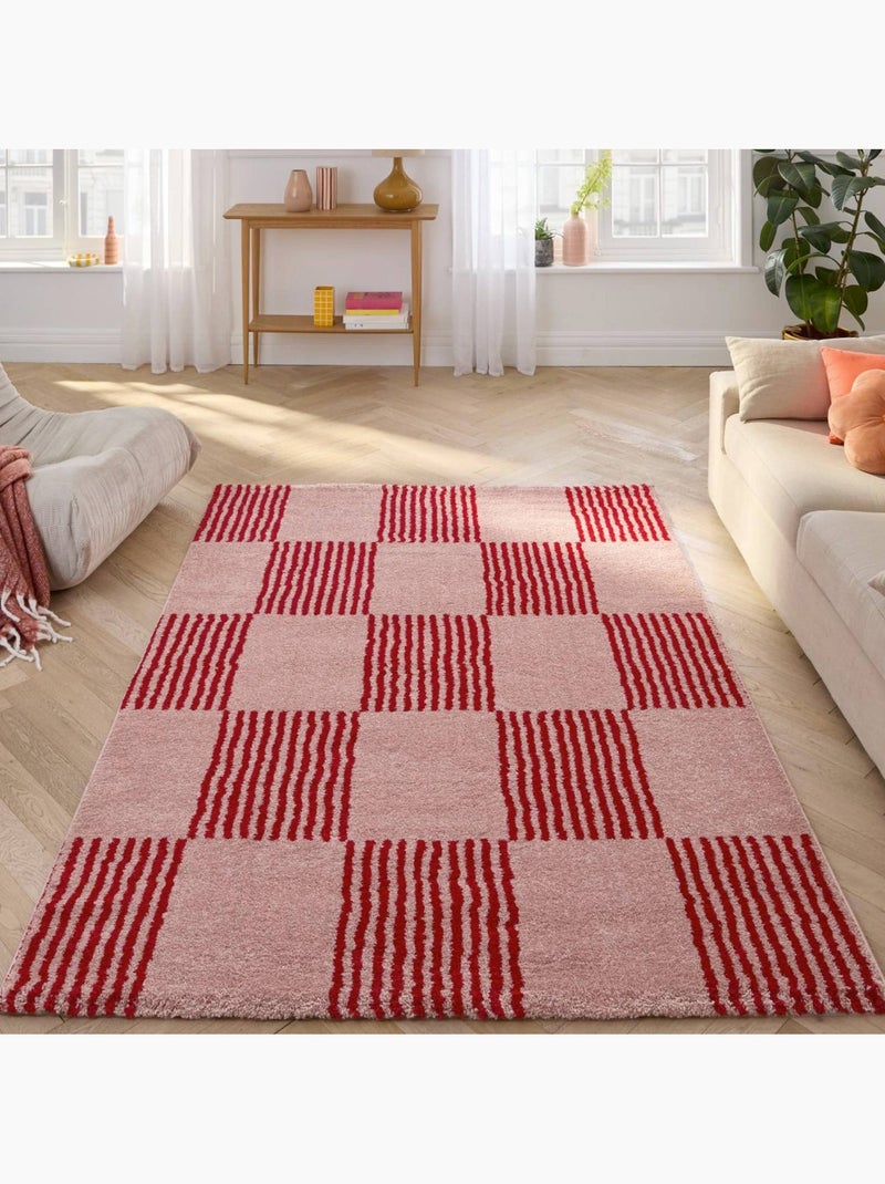 Tapis intérieur damier rouge et rose Fergew Rouge - Kiabi