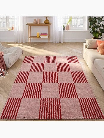 Tapis intérieur damier rouge et rose fergew