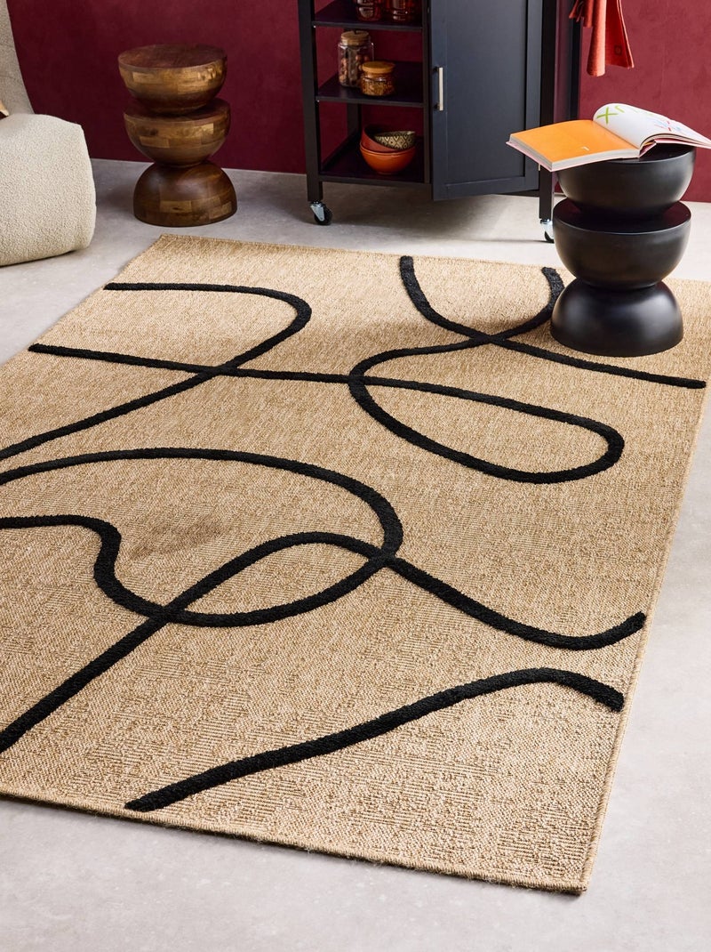 Tapis intérieur effet jute, motif graphique en relief noir Thomas Noir - Kiabi