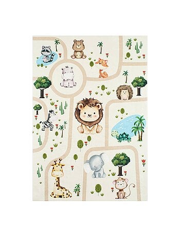 Tapis intérieur enfant blanc imprimé animaux Marti
