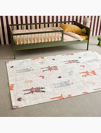 Tapis intérieur enfant blanc imprimé animaux Ravon