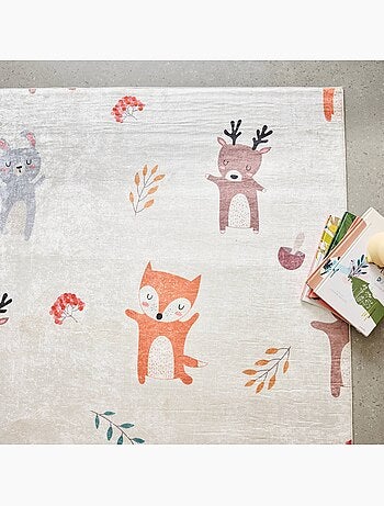 Tapis intérieur enfant blanc imprimé animaux Ravon