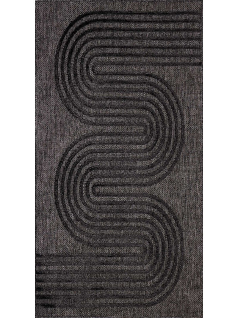 Tapis intérieur et extérieur motifs de vagues Santorini Noir - Kiabi