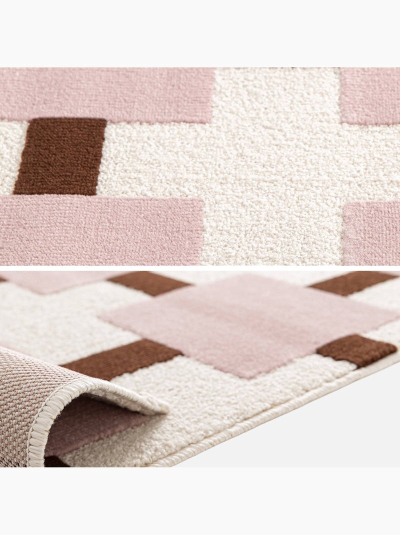 Tapis intérieur motif à carreaux rose et marron Thelma Rose bonbon - Kiabi