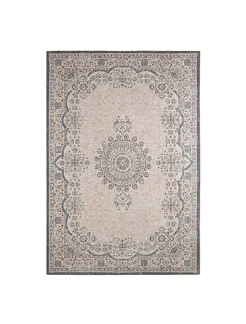 Tapis intérieur motif baroque rose, rouge et bleu Melgy