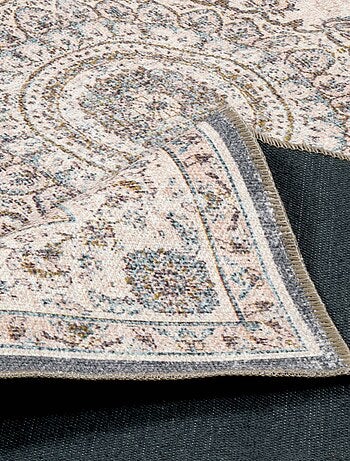 Tapis intérieur motif baroque rose, rouge et bleu Melgy