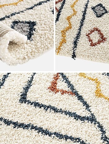 Tapis intérieur motif berbère crème, bleu et orange Ralph