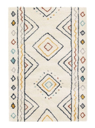 Tapis intérieur motif berbère crème, bleu et orange Ralph