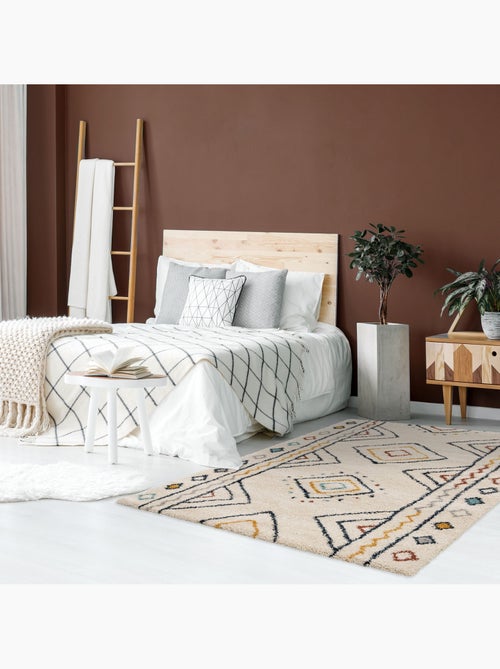 Tapis intérieur motif berbère crème, bleu et orange Ralph - Kiabi