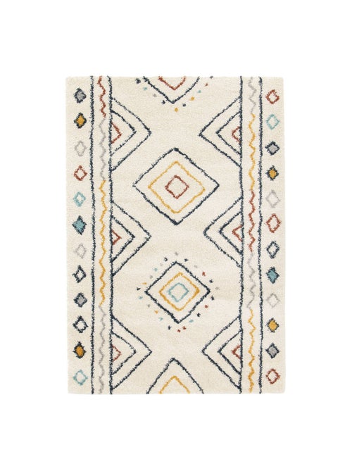 Tapis intérieur motif berbère crème, bleu et orange Ralph - Kiabi