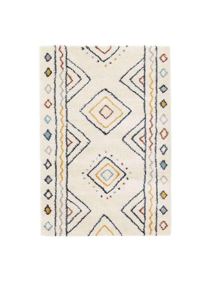 Tapis intérieur motif berbère crème, bleu et orange Ralph Multicolore - Kiabi