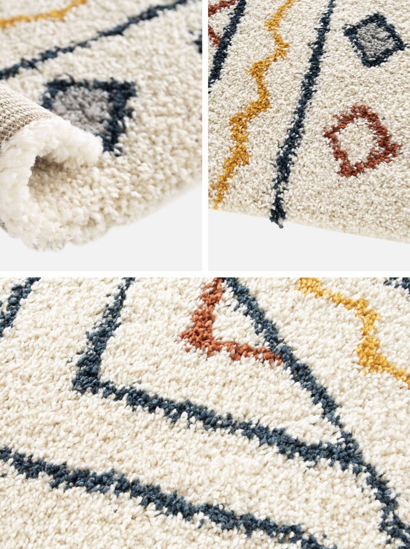 Tapis intérieur motif berbère crème, bleu et orange Ralph Multicolore - Kiabi