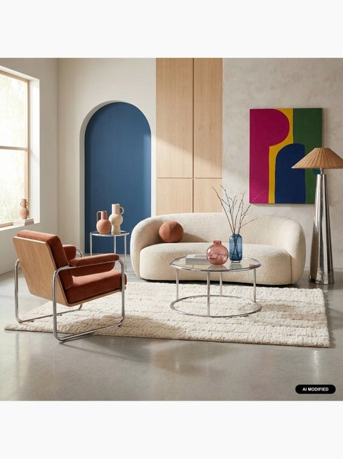 Tapis intérieur motif linéaire crème sol - Kiabi